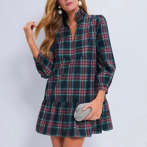 Tuckernuck Palmerston Dress-Highland Tartan-Green/Red-Women’s XS & S-Preppy-NEW - Picture 1 of 16